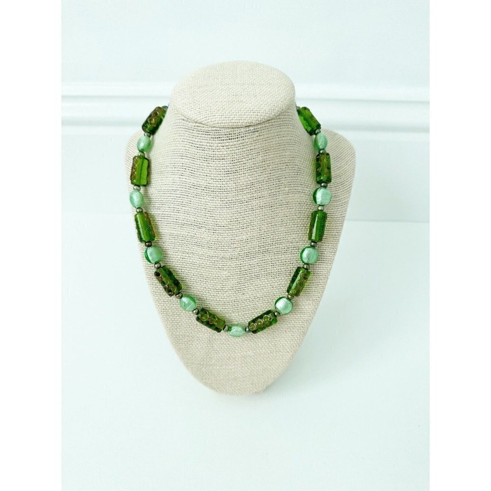 NWT Genuine Murano Glass & Pearls Necklace Green Beaded